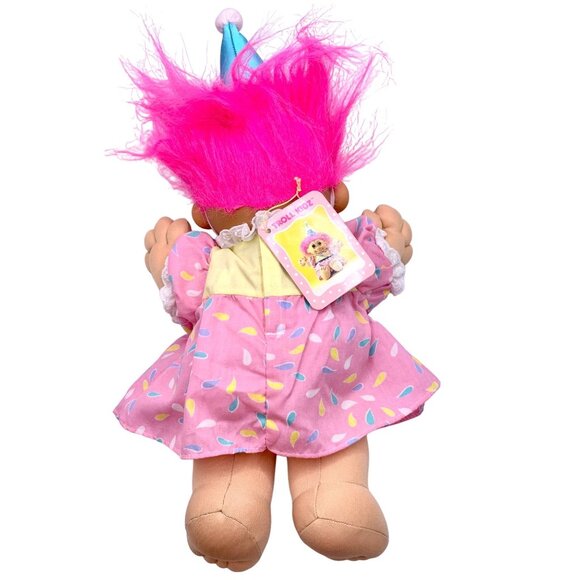 Vintage Russ Berrie Troll Doll Pink Hair Birthday Outfit Plush Body Plastic Face - Picture 6 of 10